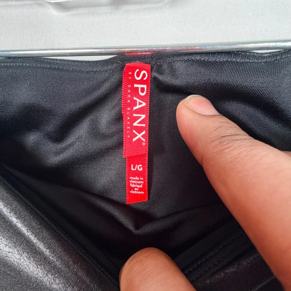 Spanx Faux Leather Leggings Black High Waist Shaper Pants Large 20110R